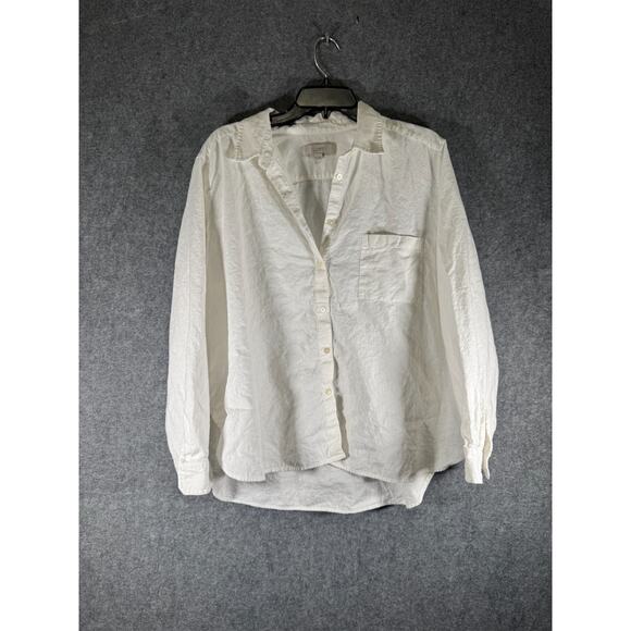 LOFT‎ Top Women XL White Button Front Collar Linen Blend Relax Vacation Coastal - Picture 1 of 7